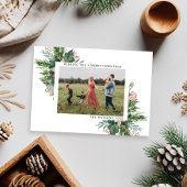 Eenvoudige elegante bloemenkerstfoto feestdagenkaart