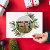 Eenvoudige elegante bloemenkerstfoto folie feestdagenkaart