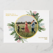 Eenvoudige elegante bloemenkerstfoto folie feestdagenkaart (Voorkant)