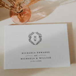 Eenvoudige Elegante Bloemenkrans Monogram Bruiloft Gastenboek