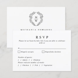 Eenvoudige Elegante Bloemenkrans Monogram Bruiloft RSVP Kaartje