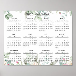 Eenvoudige Elegante Bloemige Botanische 2026 Agend Poster