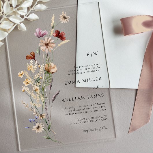 Eenvoudige Elegante Bloemige Bruiloft Acryl Uitnodigingen