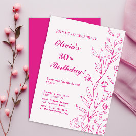 Eenvoudige Elegante Bloemige Heet Roze Verjaardag Kaart