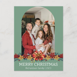 Eenvoudige Elegante Bloemige Kerst Familie Foto Feestdagenkaart