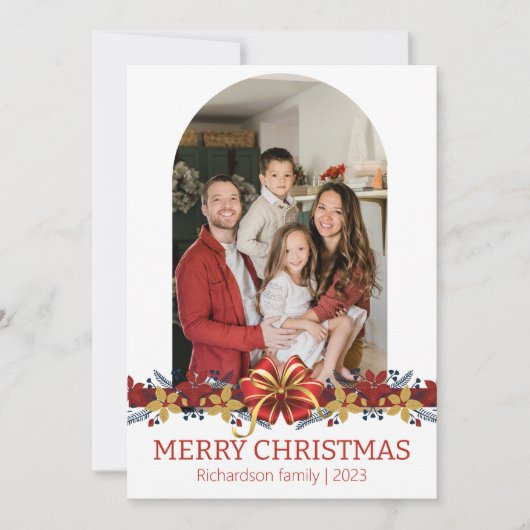 Eenvoudige Elegante Bloemige Kerst Familie Foto Feestdagenkaart (Voorkant)