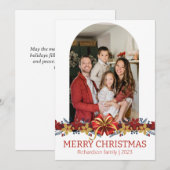 Eenvoudige Elegante Bloemige Kerst Familie Foto Feestdagenkaart (Voorkant / Achterkant)