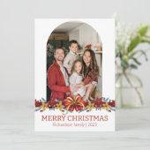 Eenvoudige Elegante Bloemige Kerst Familie Foto Feestdagenkaart (Staand voorkant)