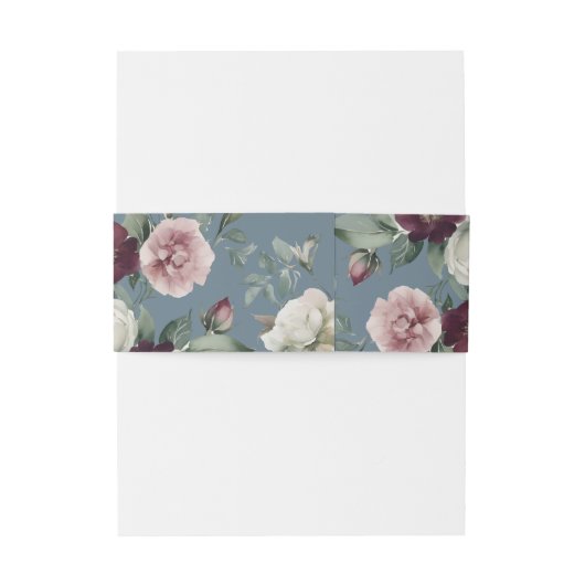 Eenvoudige Elegante Bloemstof Blauw Formele bruilo Uitnodigingen Wikkel (Achterkant Voorbeeld)