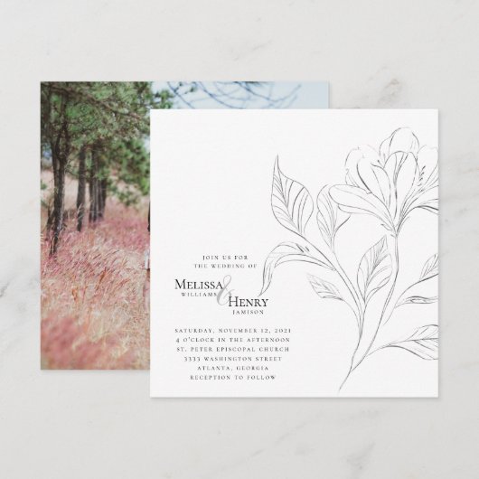 Eenvoudige Elegante Bloemtypografie Trouwfoto Kaart (Voorkant / Achterkant)