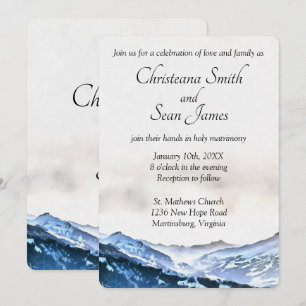 Eenvoudige elegante Blue Misty Mountain Waterverf Kaart