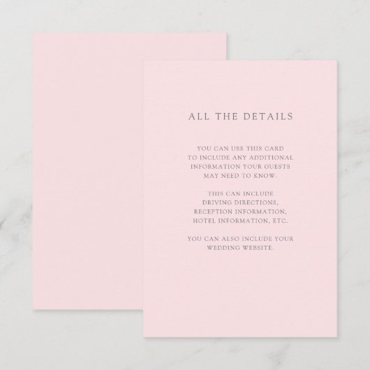 Eenvoudige Elegante Blush Roze Bruiloft Gast Detai Informatiekaartje (Voorkant / Achterkant)
