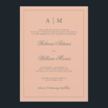 Eenvoudige Elegante Blush Roze Bruiloft Uitnodigin Kaart<br><div class="desc">Deze stijlvolle bruiloft uitnodiging heeft een trendy tint van blush roze,  en een grijs lijst en tekst. Je kunt de top personaliseren met je initialen.</div>