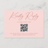Eenvoudige Elegante Blush Roze QR Code Bruiloft RS Informatiekaartje (Voorkant)