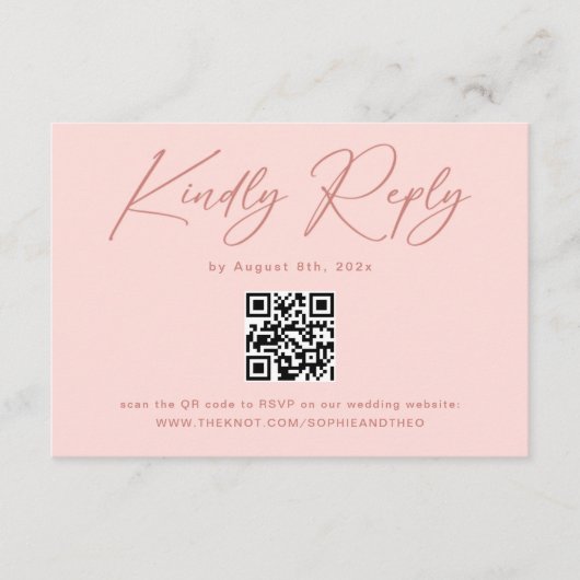 Eenvoudige Elegante Blush Roze QR Code Bruiloft RS Informatiekaartje (Voorkant)