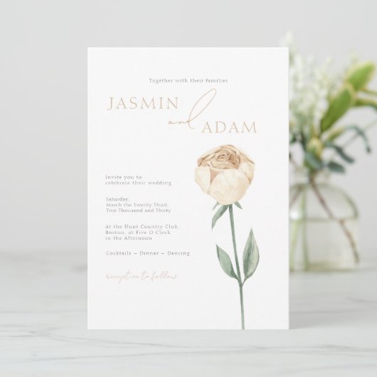 Eenvoudige Elegante Blush Roze Rose Bloemen Bruilo Kaart (Staand voorkant)