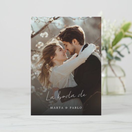 Eenvoudige elegante Boda Spaanse bruiloft foto ove Kaart (Staand voorkant)