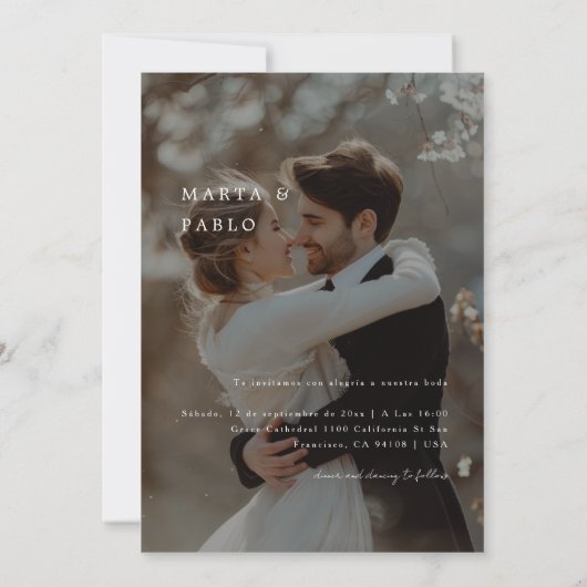 Eenvoudige elegante Boda Spaanse bruiloft foto ove Kaart (Achterkant)