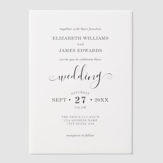 Eenvoudige elegante Boheemse bruiloft Vellum Uitnodigingen (Voorkant)