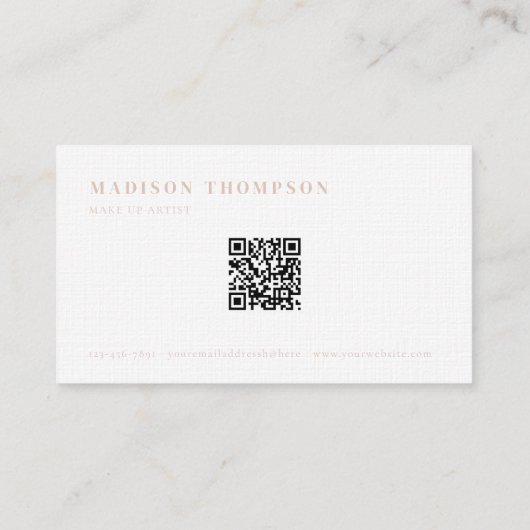 Eenvoudige Elegante Boho Beige Monogram QR-Code Visitekaartje (Achterkant)
