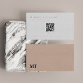 Eenvoudige Elegante Boho Beige Monogram QR-Code Visitekaartje