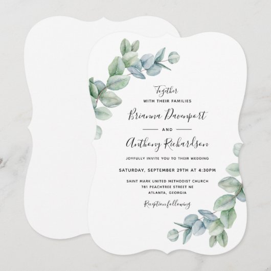 Eenvoudige Elegante Boho Eucalyptus Groene Huwelij Kaart (Voorkant / Achterkant)