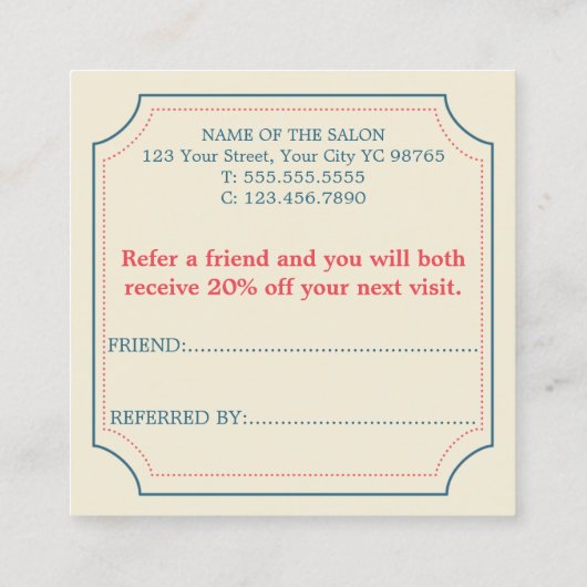 Eenvoudige Elegante Boho Retro Blauwe Verwijzende  Aanbevelingskaartje (Achterkant)