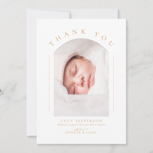 Eenvoudige elegante boog Baby shower foto Bedankkaart (Voorkant)