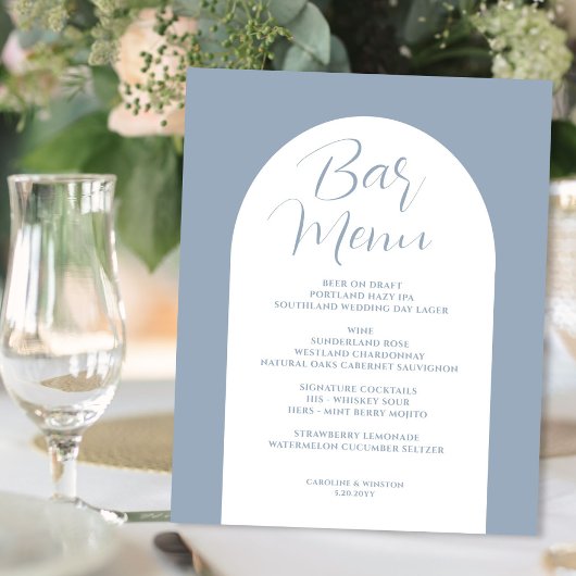 Eenvoudige elegante boog, grijs, bruiloft bar menu acryl bord