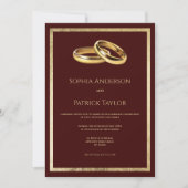 Eenvoudige elegante bordeaux gouden ringen Bruilof Kaart (Voorkant)