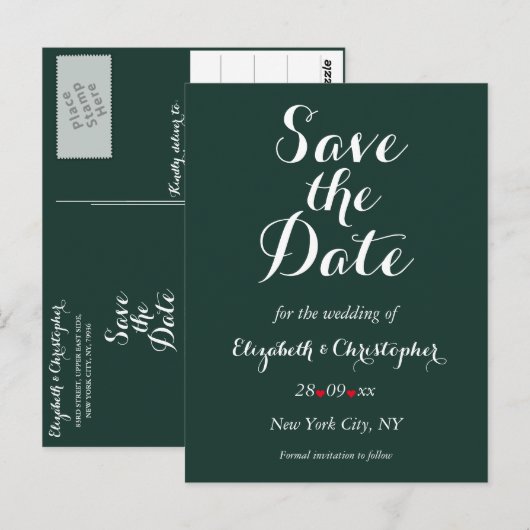 Eenvoudige Elegante Bos Groene Bruiloft Save the D Briefkaart (Voorkant / Achterkant)