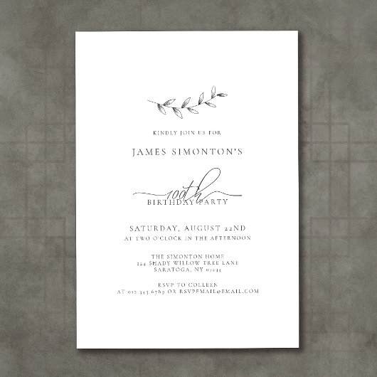 Eenvoudige elegante botanische 100e verjaardag kaart