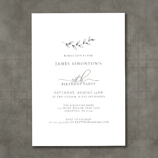 Eenvoudige Elegante Botanische 50ste Verjaardag Kaart