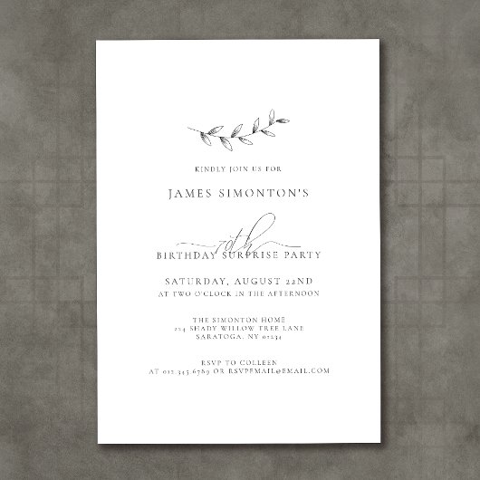 Eenvoudige elegante botanische 70e verjaardag kaart