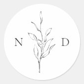 Eenvoudige elegante botanische bladeren bruiloft ronde sticker (Voorkant)