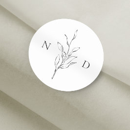 Eenvoudige elegante botanische bladeren bruiloft ronde sticker