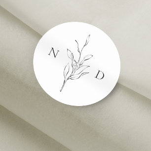 Eenvoudige elegante botanische bladeren bruiloft ronde sticker