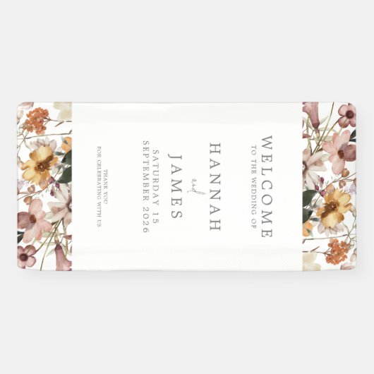 Eenvoudige Elegante Botanische Bloemen Bruiloft We Spandoek (Horizontaal)