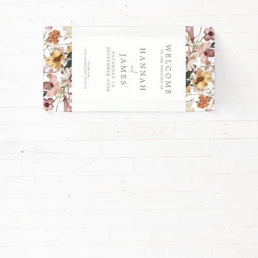 Eenvoudige Elegante Botanische Bloemen Bruiloft We Spandoek (Insitu)