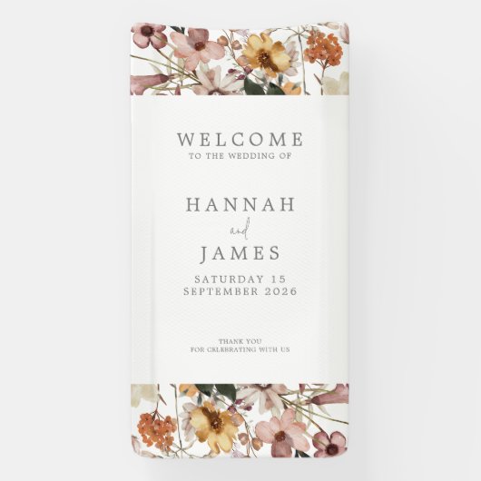 Eenvoudige Elegante Botanische Bloemen Bruiloft We Spandoek (Verticaal)