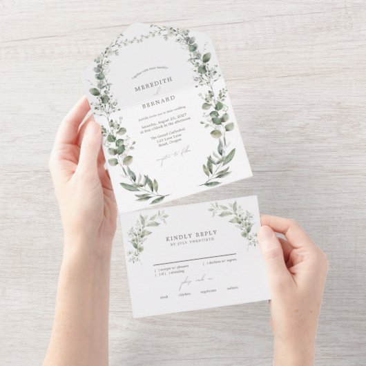 Eenvoudige elegante botanische bruiloft all in one uitnodiging (Afscheurbaar)