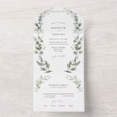 Eenvoudige elegante botanische bruiloft all in one uitnodiging (Binnen)