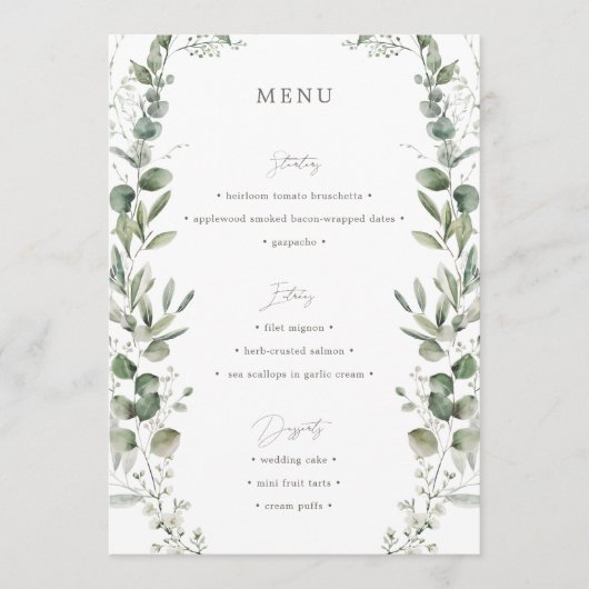 Eenvoudige elegante botanische bruiloft menu (Voorkant)