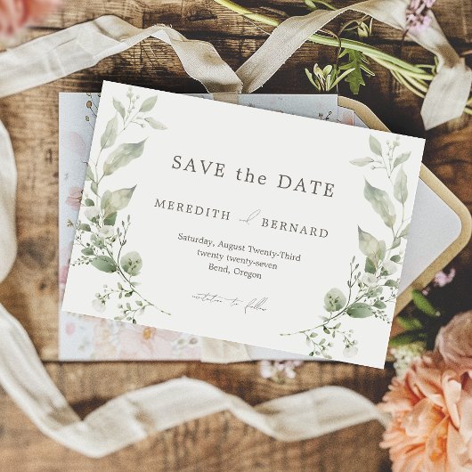 Eenvoudige elegante botanische bruiloft save the date