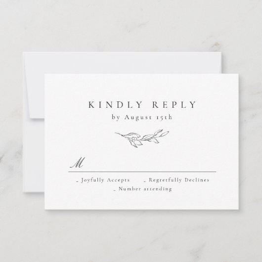 Eenvoudige elegante botanische bruine bruiloft RSVP kaartje (Voorkant)