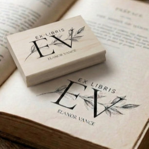 Eenvoudige Elegante Botanische Ex Libris Initiaal  Rubberstempel
