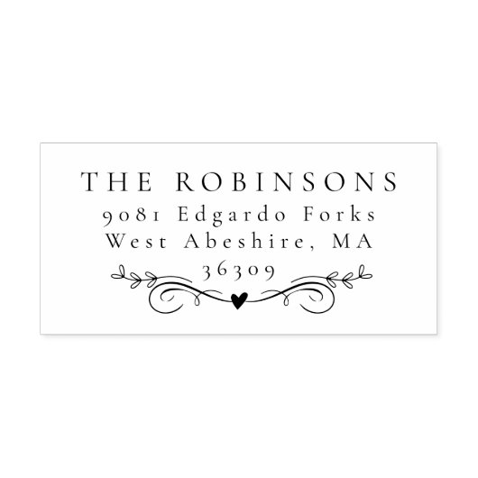 Eenvoudige Elegante Botanische Hart Naam & Adres Rubberstempel (Afrduk)