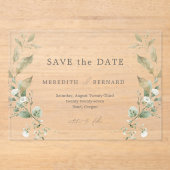 Eenvoudige Elegante Botanische Huwelijk Save the D Acryl Uitnodigingen (Voorkant)
