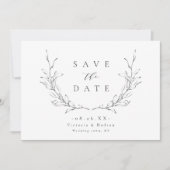 Eenvoudige elegante botanische kam crest monogram save the date (Voorkant)
