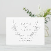 Eenvoudige elegante botanische kam crest monogram save the date (Staand voorkant)